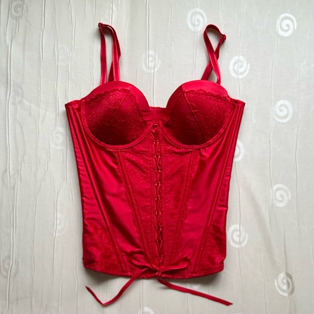 vintage la vie en rose red lace up corset top valentine 34C 34D